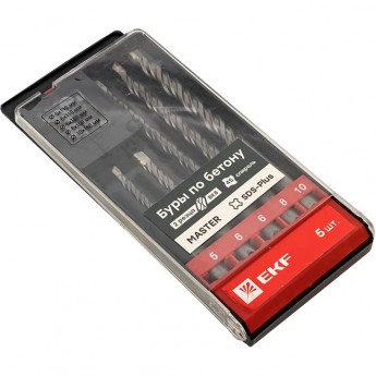 Набор буров EKF MASTER по бетону SDS-plus (5/110, 6/110, 6/160, 8/160, 10/160) 2 резца 4S спираль Набор буров EKF MASTER по бетону SDS-plus (5/110, 6/110, 6/160, 8/160, 10/160) 2 резца 4S спираль