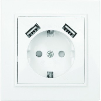 Розетка 1-местная EKF BASIC МИНСК СП с заземлением 16А белая с защ. штор. с 2 USB 2,1А